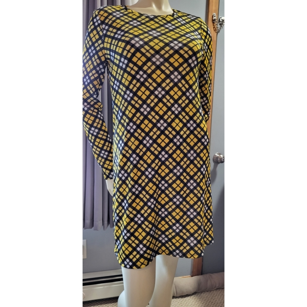 Michael Kors Yellow Plaid Long Sleeves Dress,  M